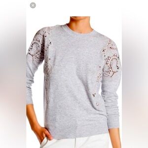 TedBaker Lace Embroidered Cutouts Wool Blend Pullover Sweater Size 4 NWT large